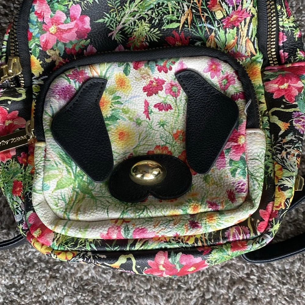 Betsey Johnson Mini Backpack Bag Floral Puppy Dog Two Pouches